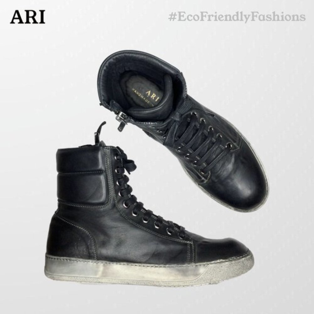 ARI HIGHT TOP SNEAKERS WITH ZIP/LACE IN BLACK/WHITE Size 43 LUX 3**